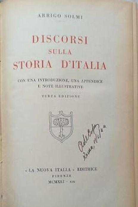 Discorsi sulla storia d'Italia - Arrigo Solmi - copertina