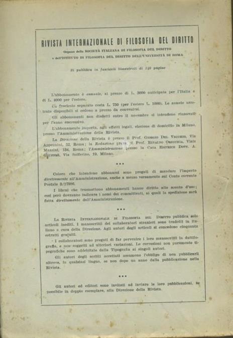 Rivista internazionale di filosofia del diritto. Anno XLI. Serie III. Gennaio - Aprile 1964 - Giorgio Del Vecchio - 2