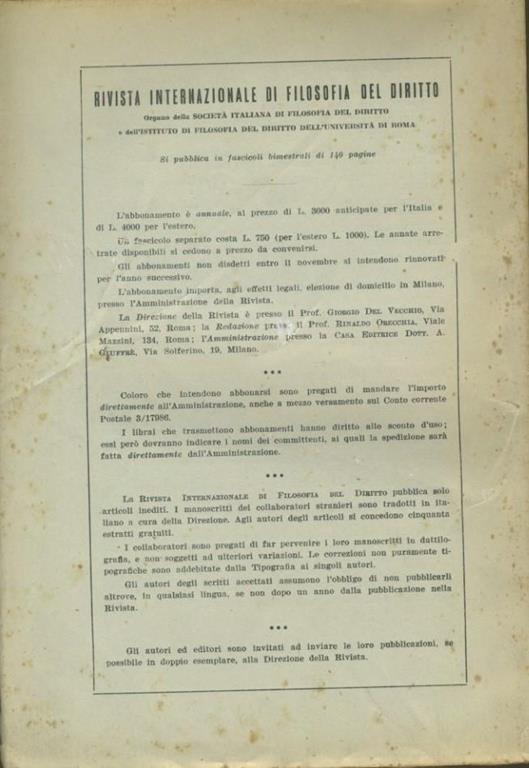 Rivista internazionale di filosofia del diritto. Anno XLI. Serie III. Gennaio - Aprile 1964 - Giorgio Del Vecchio - 2