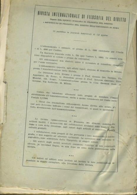 Rivista internazionale di filosofia del diritto. Anno XXXIX. Serie III. Gennaio - Giugno 1962 - Giorgio Del Vecchio - 2