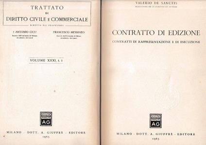 Contratto di edizione. Vol XXXI, t. 1 - Valerio De Sanctis - copertina