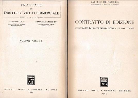 Contratto di edizione. Vol XXXI, t. 1 - Valerio De Sanctis - copertina