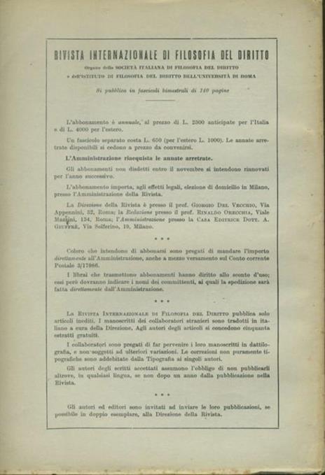 Rivista internazionale di filosofia del diritto. Anno XXXII. Serie III. Settembre - Ottobre 1955 - Giorgio Del Vecchio - 2