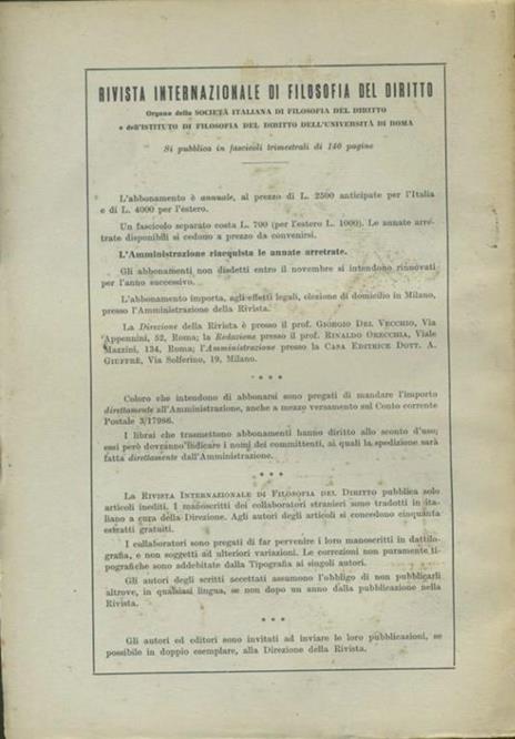 Rivista internazionale di filosofia del diritto. Anno XXX. Serie III. Ottobre- Dicembre 1953 - Giorgio Del Vecchio - 2