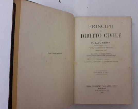 Principi di diritto civile Volume XXXII - F. Laurenti - copertina