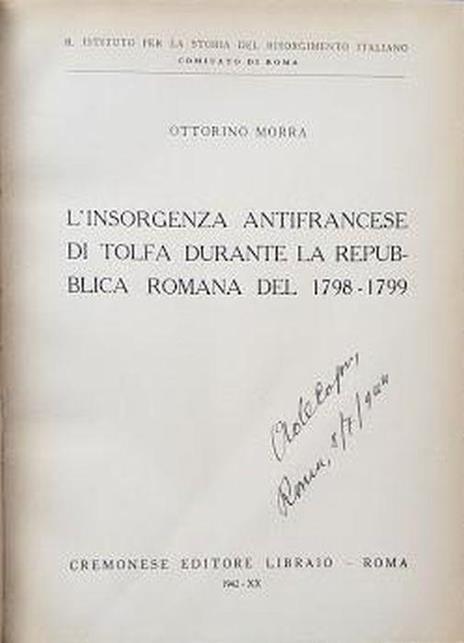 L' insorgenza antifrancese di Tolfa durante la Repubblica Romana del 1798-1799 - Ottorino Morra - copertina