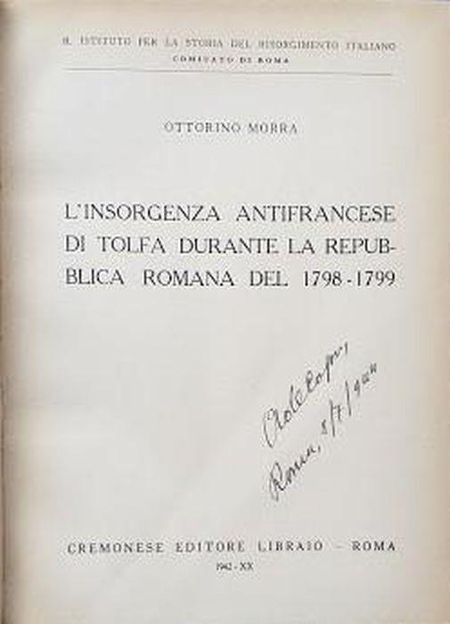 L' insorgenza antifrancese di Tolfa durante la Repubblica Romana del 1798-1799 - Ottorino Morra - copertina