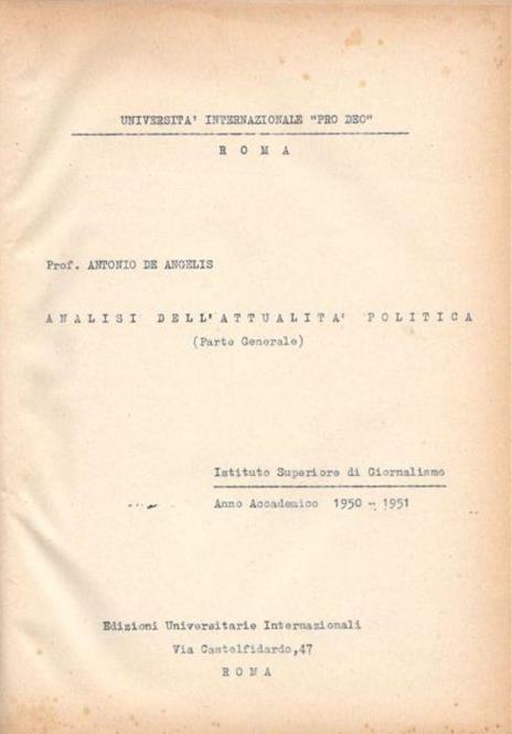 Analisi dell'attualità politica - Antonio De Angelis - copertina