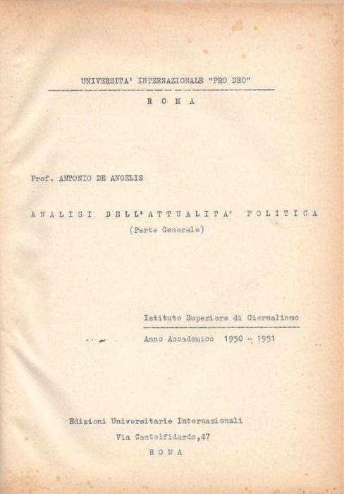 Analisi dell'attualità politica - Antonio De Angelis - copertina