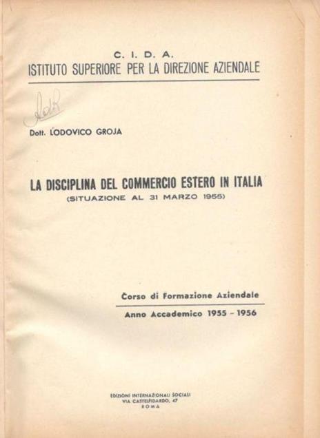 La disciplina del commercio estero in Italia - copertina