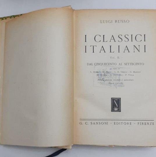 I classici italiani. Volume II. Dal cinquecento al settecento - Luigi Russo - copertina