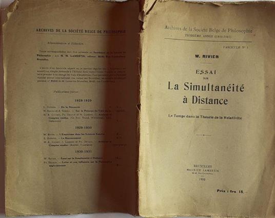 Essai sur La simultaneitè à Distance - copertina