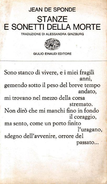 Stanze e sonetti della morte. Testo francese a fronte - Jean de Sponde - copertina