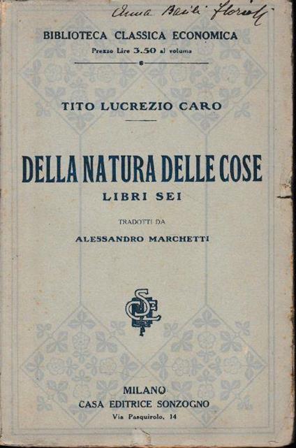 Della natura delle cose. Libri sei - Tito Lucrezio Caro - copertina