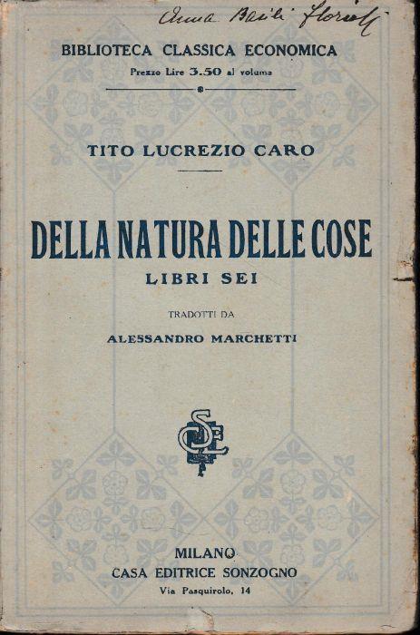 Della natura delle cose. Libri sei - Tito Lucrezio Caro - copertina