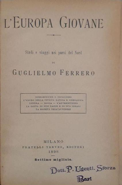 L' Europa giovane: studi e viaggi nei paesi del nord - Guglielmo Ferrero - copertina