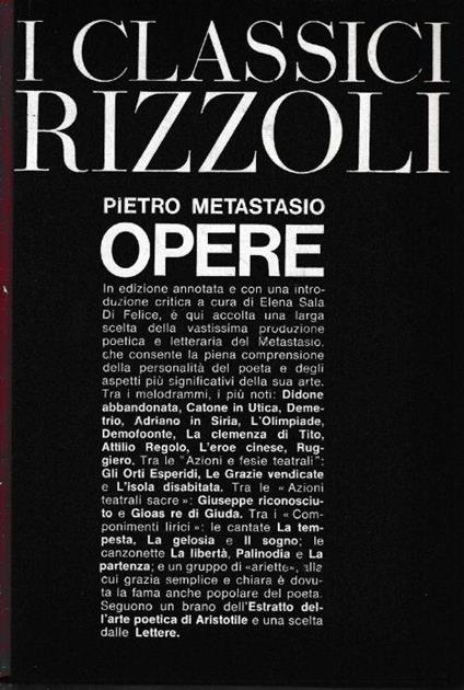 Pietro Metastasio Opere - Elena Sala di Felice - copertina