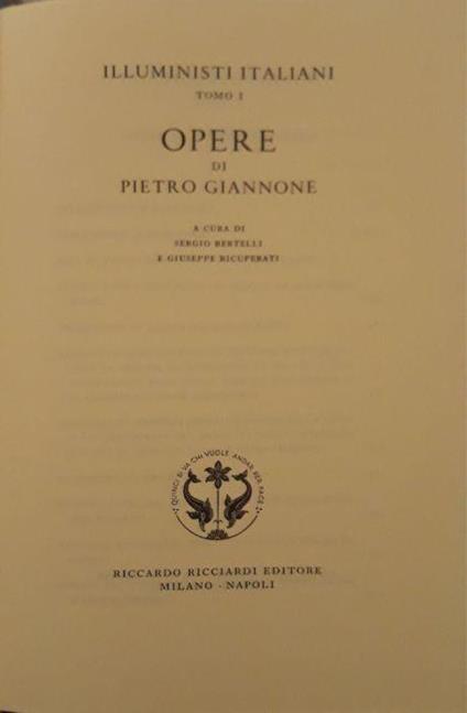 La letteratura italiana Ricciardi: Opere (Tomo I) - Pietro Giannone - copertina