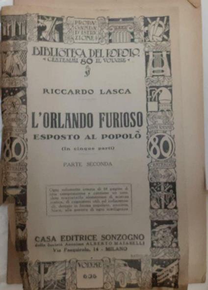L' Orlando furioso esposto al popolo. Parte seconda - Riccardo Lasca - copertina