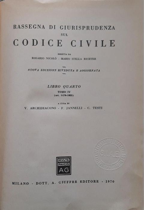 Rassegna di giurisprudenza sul codice civile - libro quarto , tomo IV (art.1470-1822) - Rosario Nicolò - copertina
