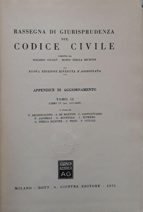 Rassegna di giurisprudenza sul codice civile - tomo II libro IV (art.1173 -2059) - Rosario Nicolò - copertina