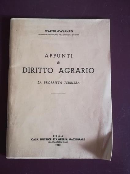 Appunti di diritto agrario - Walter D'Avanzo - copertina