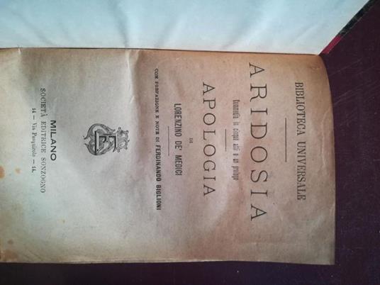 Aridosia commedia in cinque attie un prologo APOLOGIA - Lorenzino De Medici - copertina