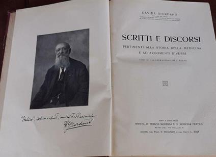Scritti e discorsi pertinenti alla storia della medicina e ad argomenti diversi - Davide Giordano - copertina
