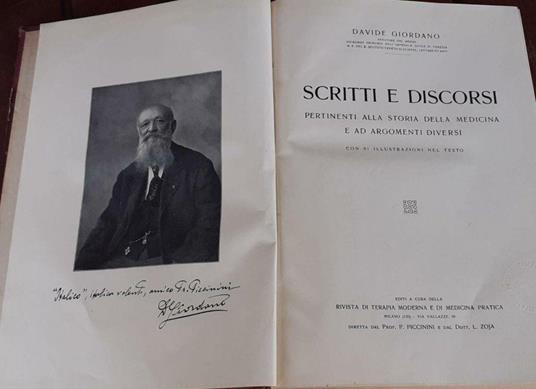 Scritti e discorsi pertinenti alla storia della medicina e ad argomenti diversi - Davide Giordano - copertina