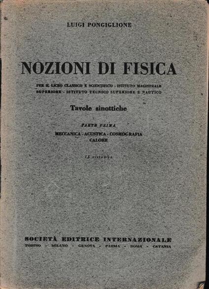 Nozioni di Fisica. Tavole sinottiche parte prima - copertina