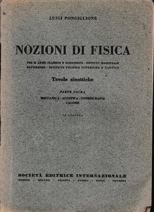 Nozioni di Fisica. Tavole sinottiche parte prima - copertina