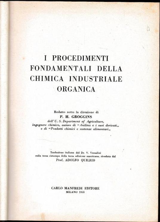 I procedimenti fondamentali della chimica industriale organica - copertina