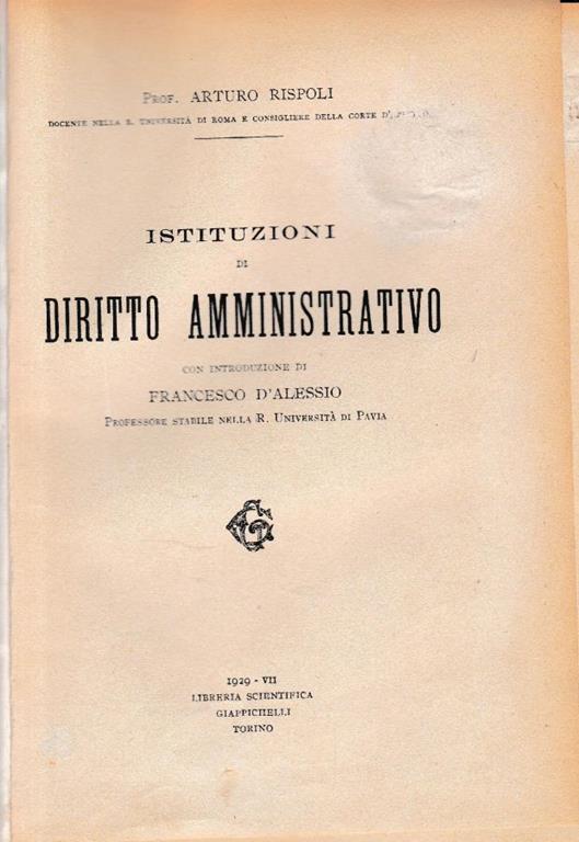 Istituzioni di Diritto Amministrativo - Arturo Rispoli - copertina