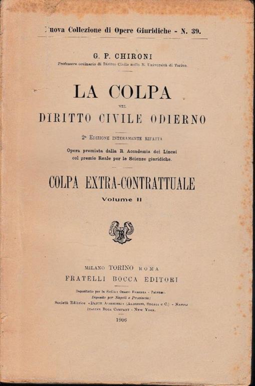 La colpa nel Diritto Civile Odierno, volume 2° - copertina