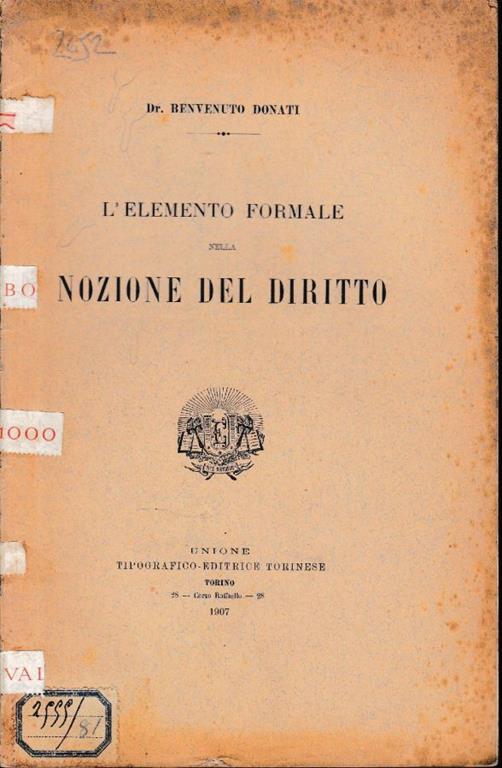 L' elemento formale della nozione del diritto - Benvenuto Donati - copertina