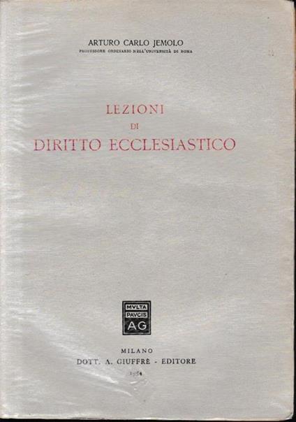 Lezioni di diritto ecclesiastico - Arturo Carlo Jemolo - copertina