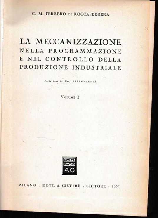 La  meccanizzazione nella programmazione e nel controllo della produzione industriale (vol. I) - copertina