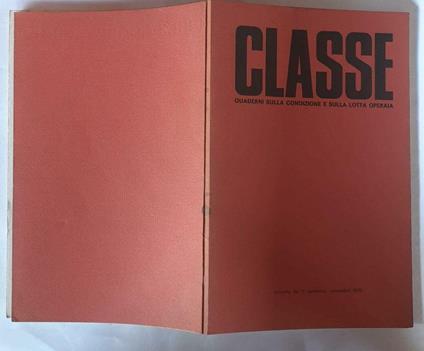 Classe. Quaderni sulla condizione e sulla lotta operaia - copertina