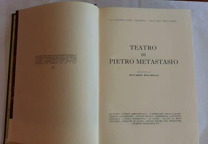 Teatro di Pietro Metastasio - Riccardo Bacchelli - copertina