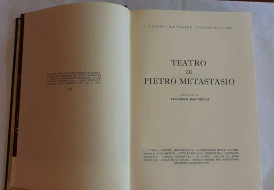 Teatro di Pietro Metastasio - Riccardo Bacchelli - copertina