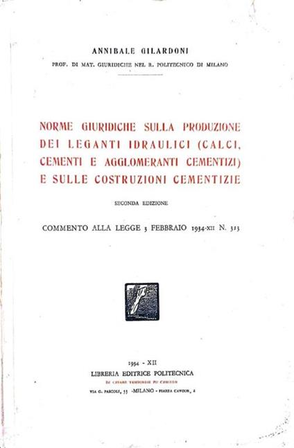 Norme giuridiche sulla produzione dei leganti idraulici e sulle costruzioni cementizie - copertina