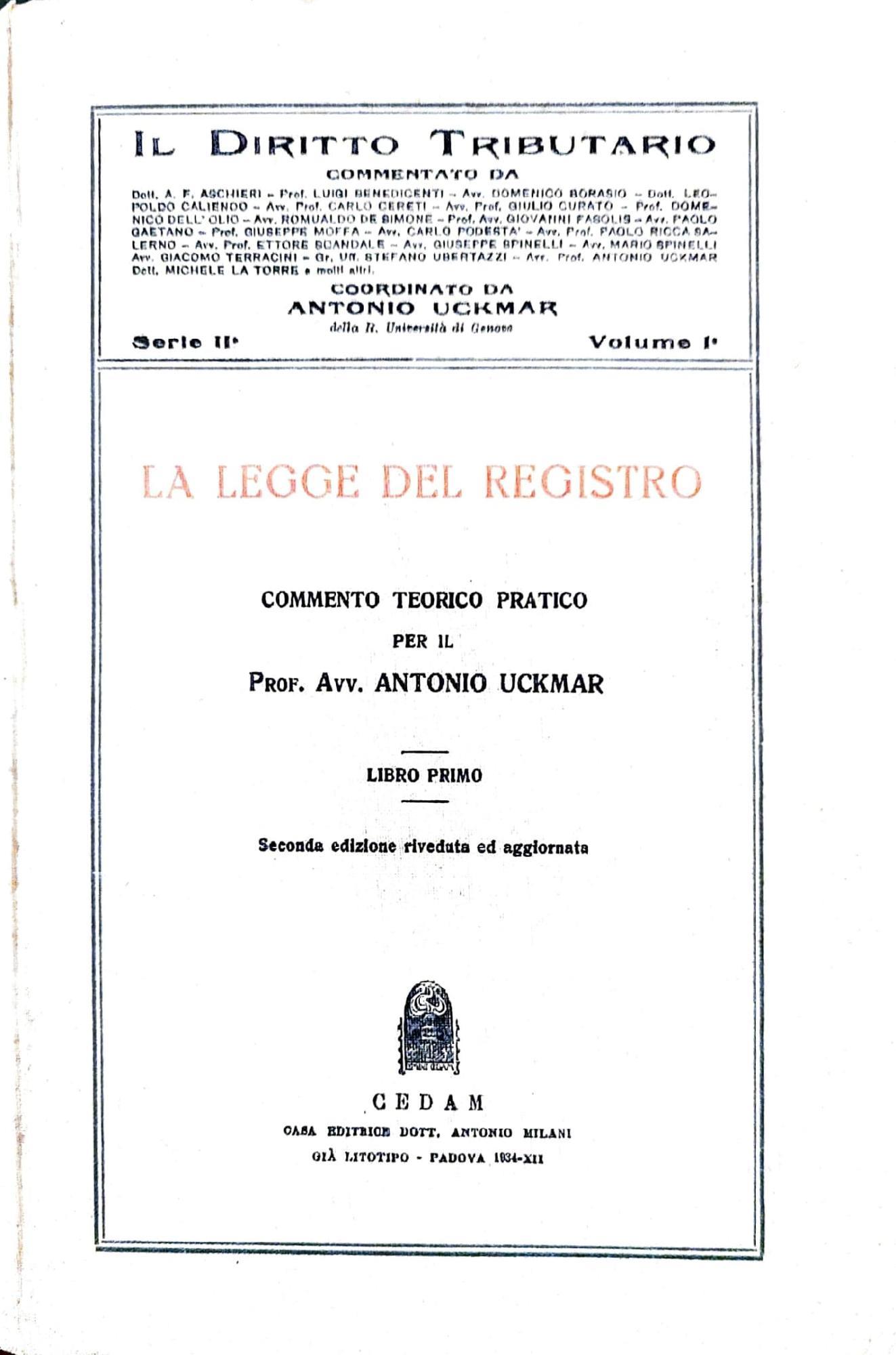 La legge del registro. Commento teorico pratico. Volume Primo