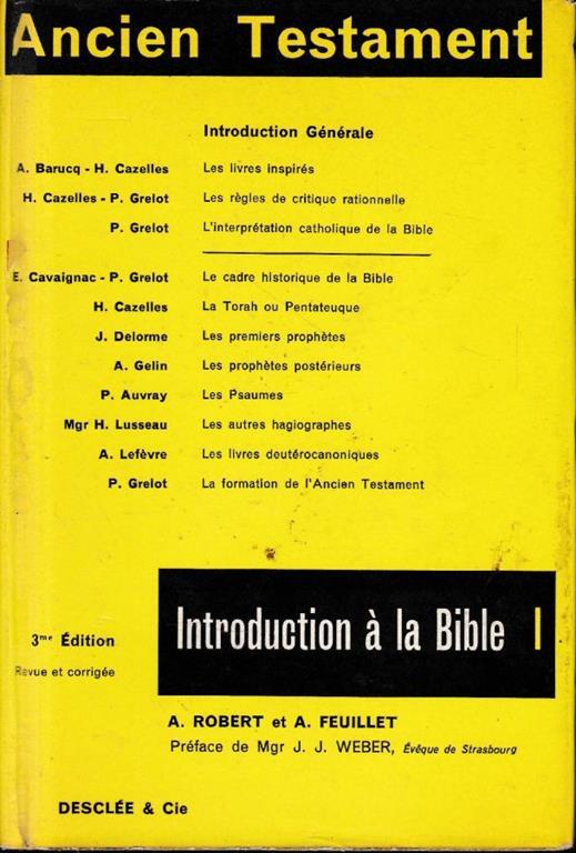 Introduccion a la Bible, tomo 1. Ancien testament - copertina