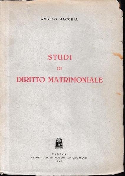 Studi di diritto matrimoniale - Angelo Macchia - copertina