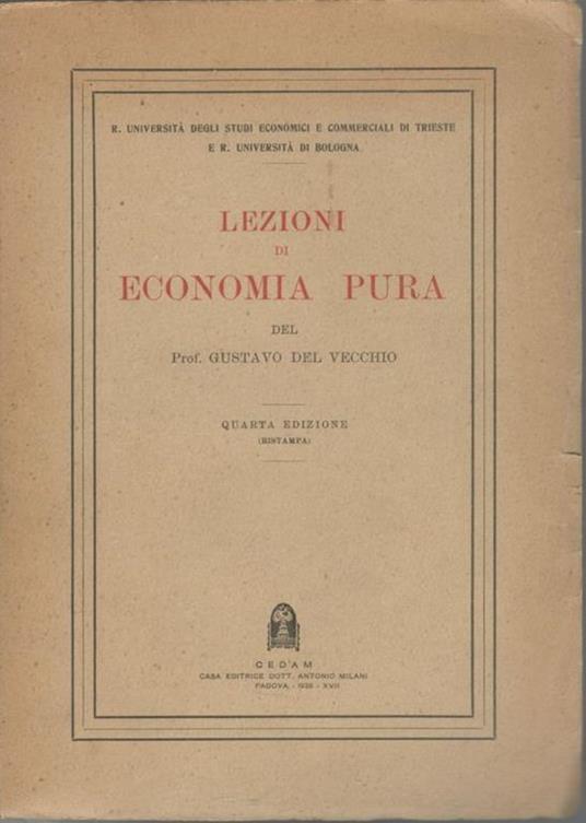 Lezioni di economia pura - Gustavo Del Vecchio - copertina