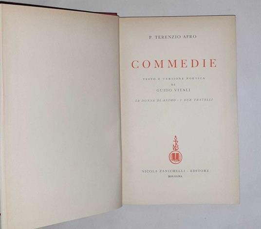 Commedie. La donna di Andro. I due fratelli - P. Afro Terenzio - copertina