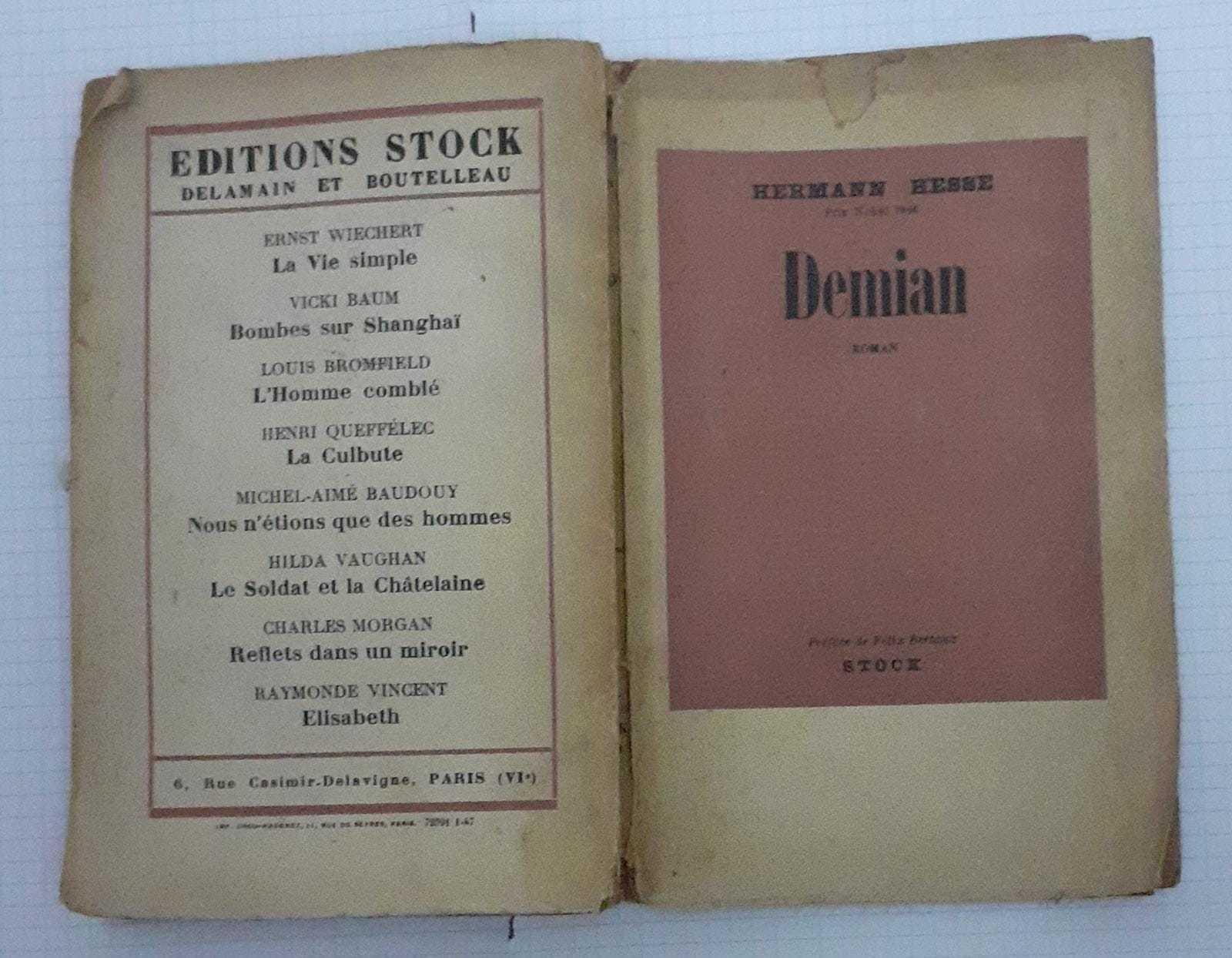 Demian histoire de la jeunesse d'Emile Sinclair