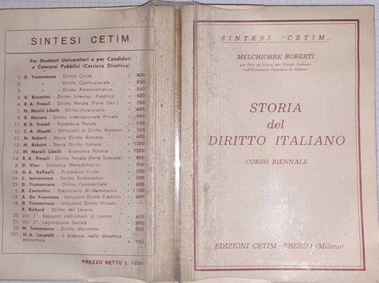 Storia del diritto italiano - Melchiorre Roberti - copertina