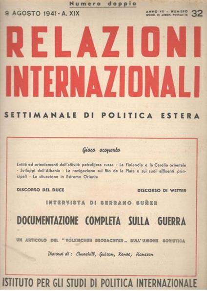 Relazioni Internazionali: settimanale di politica estera. Le cause dello sfacelo francese (n. 48. 1940) - copertina