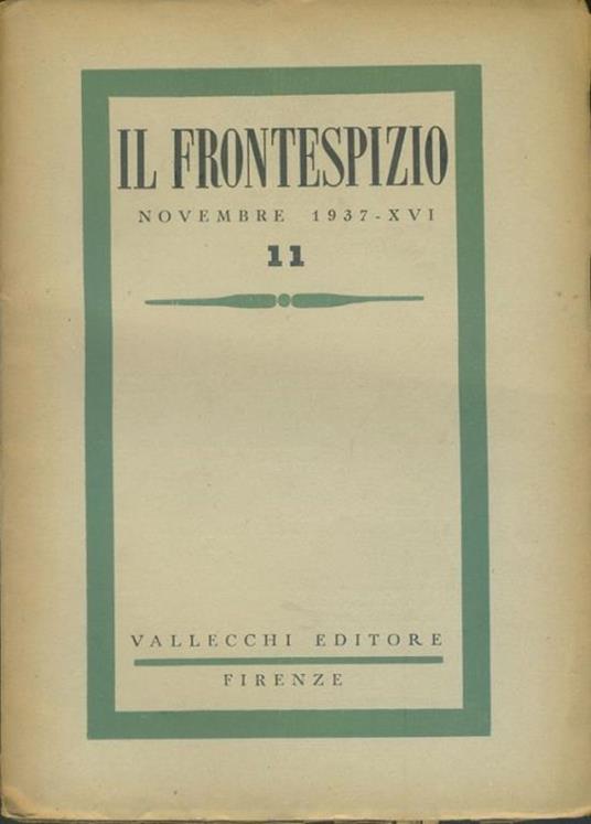 Il frontespizio. Novembre 1937 - copertina